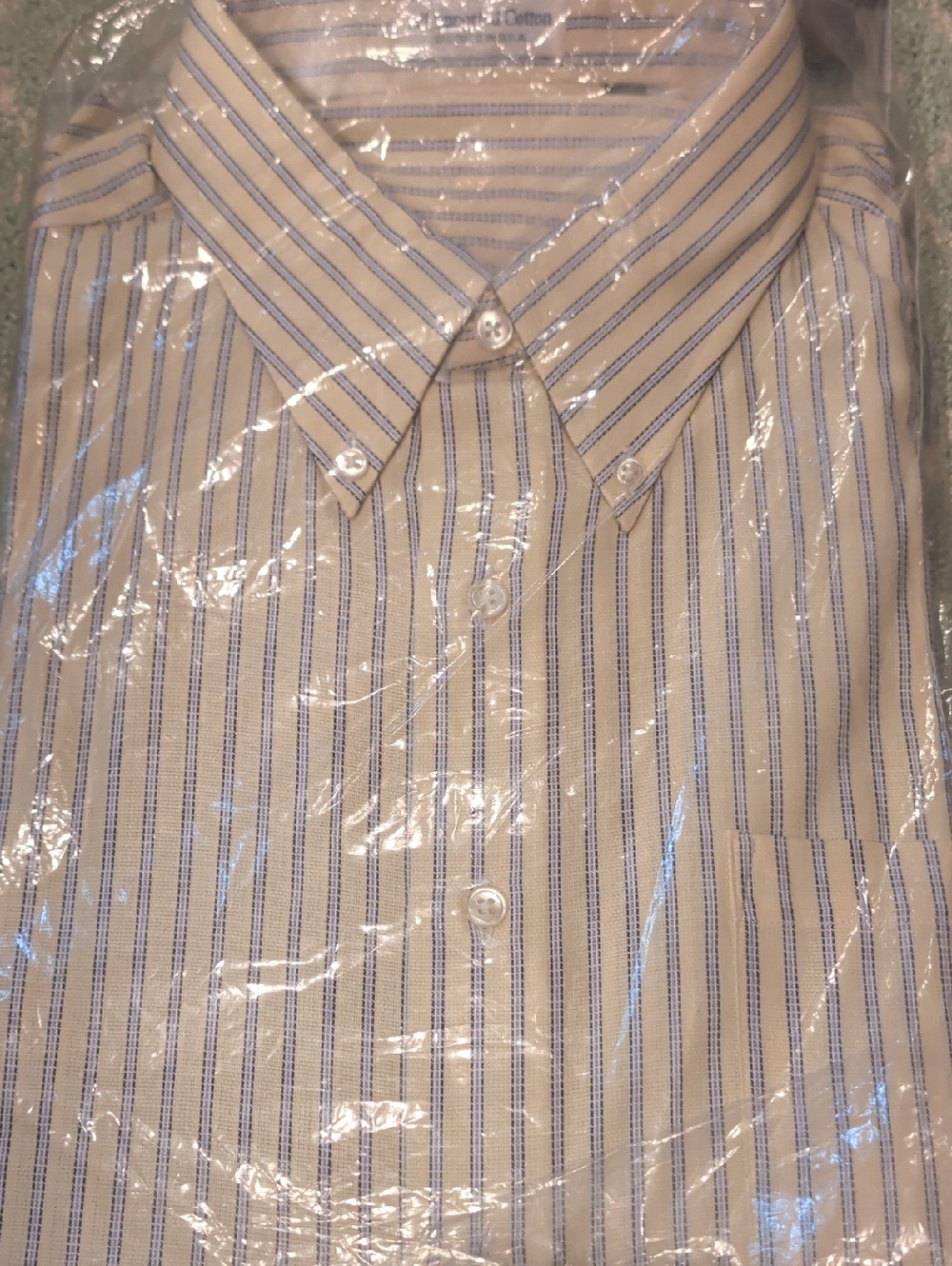 Men's Yellow And Blue  Button-Down Shirt with Blue Stripes. XL